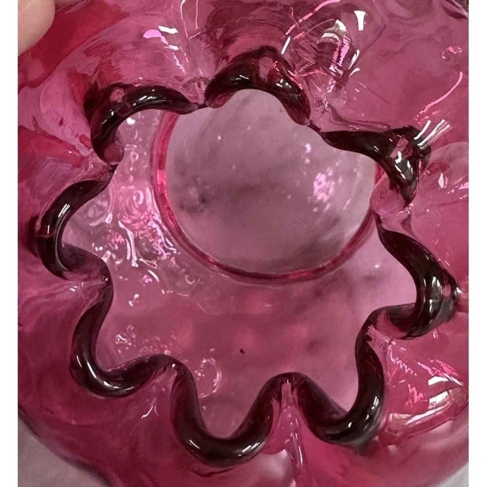 Vintage Fenton Cranberry Rose Bowl‎ Vase Inverted Reverse Coin Dot Art Glass